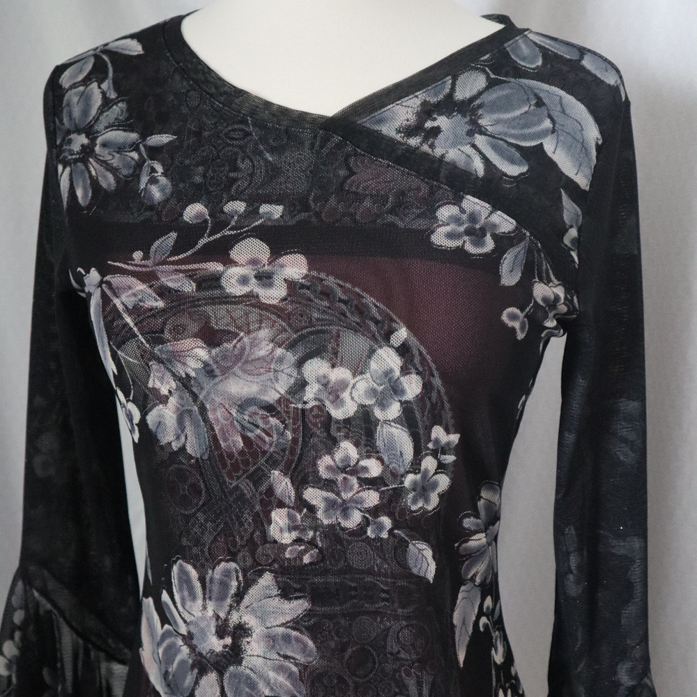 ANAC Floral Gothic Boho Chiffon long-sleeve Top